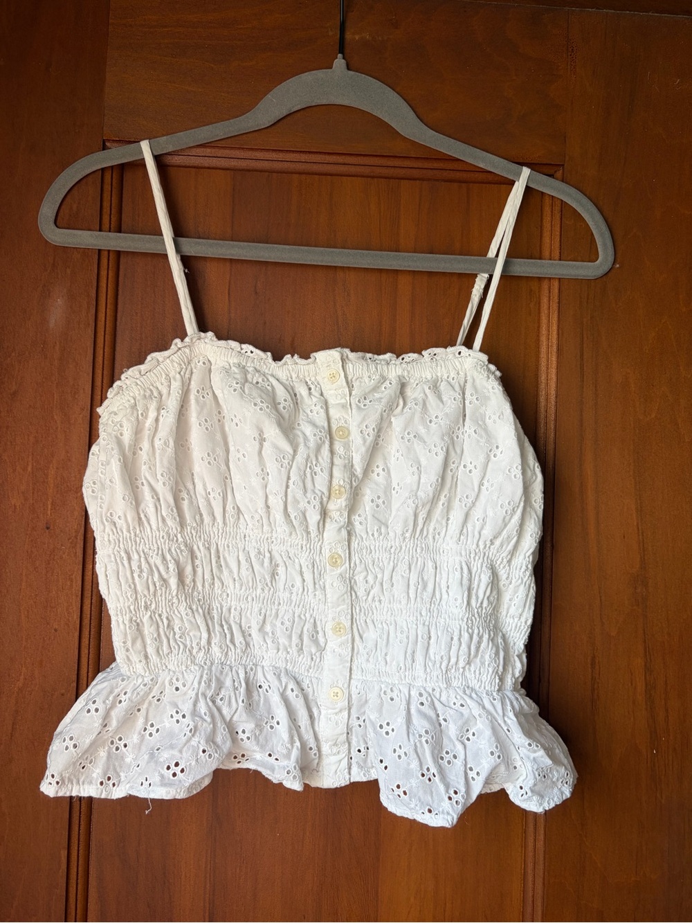 LOFT White Eyelet Smocked Peplum Tank
